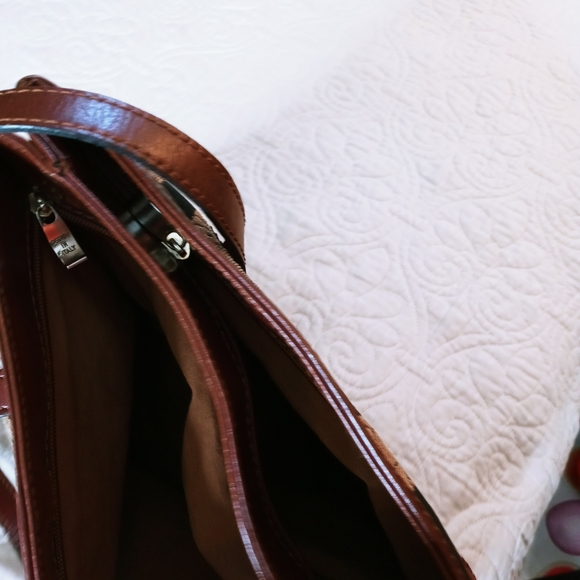 ETRUSCO VINTAGE ITALIAN MADE LEATHER & TAPESTRY SHOULDER BAG -TANS GRAYS BLACK - Picture 4 of 16